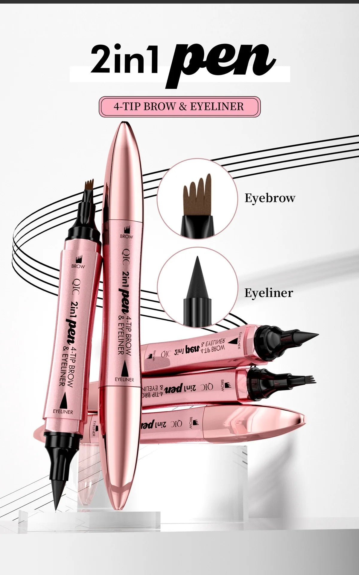 zayyanun®4 Fork Tip Eyebrow Eyeliner Pencil Waterproof 2IN1 4Point Microblading Liquid Wild Eyebrow Tattoo Pen Lasting Fine Sketch Makeup