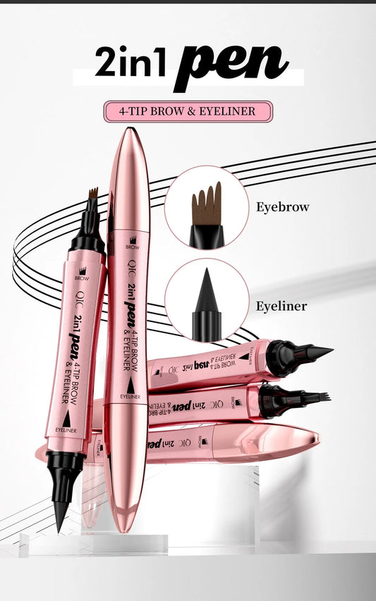 zayyanun®4 Fork Tip Eyebrow Eyeliner Pencil Waterproof 2IN1 4Point Microblading Liquid Wild Eyebrow Tattoo Pen Lasting Fine Sketch Makeup
