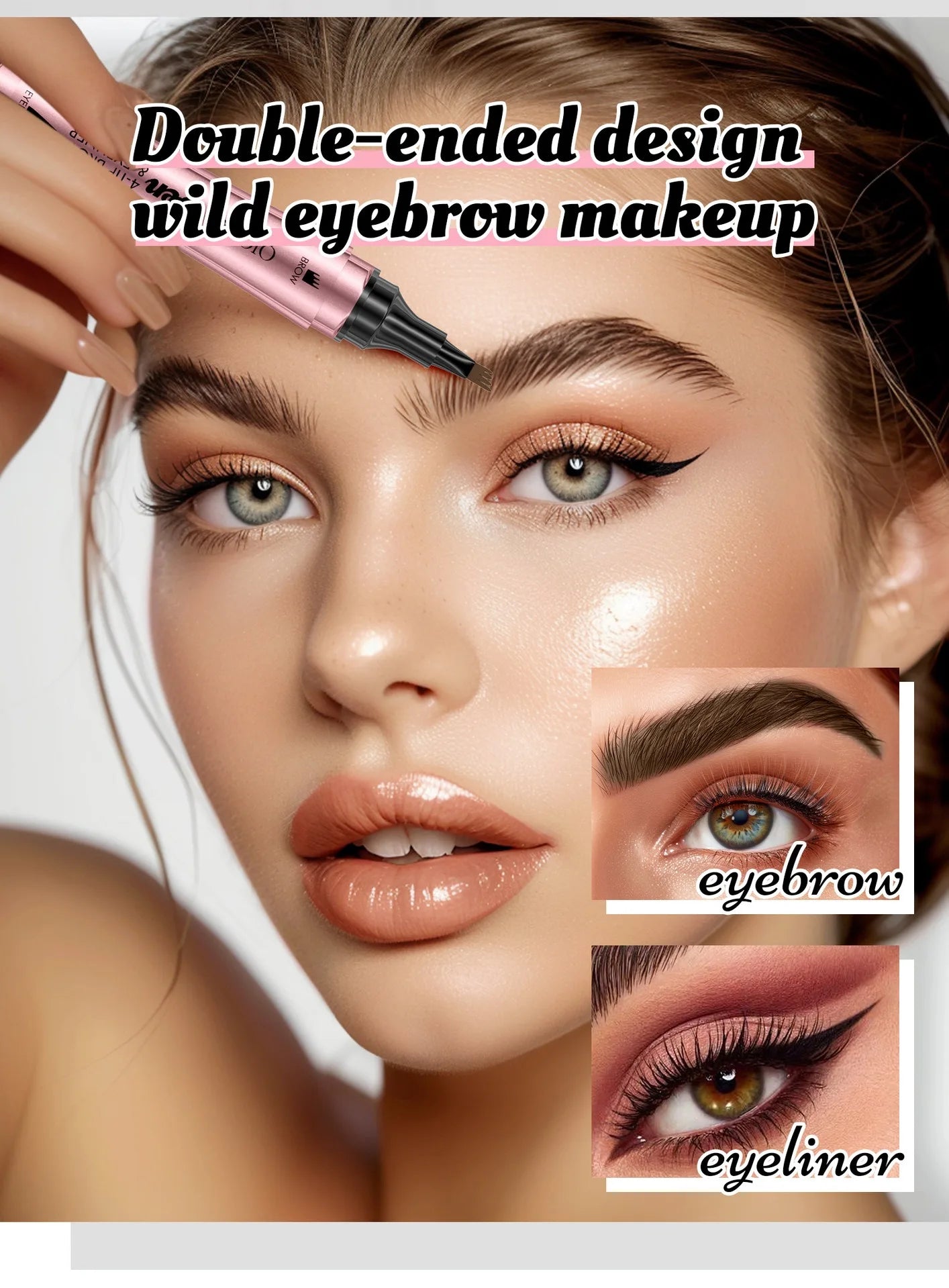 zayyanun®4 Fork Tip Eyebrow Eyeliner Pencil Waterproof 2IN1 4Point Microblading Liquid Wild Eyebrow Tattoo Pen Lasting Fine Sketch Makeup