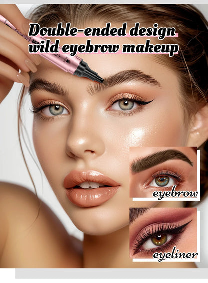 zayyanun®4 Fork Tip Eyebrow Eyeliner Pencil Waterproof 2IN1 4Point Microblading Liquid Wild Eyebrow Tattoo Pen Lasting Fine Sketch Makeup