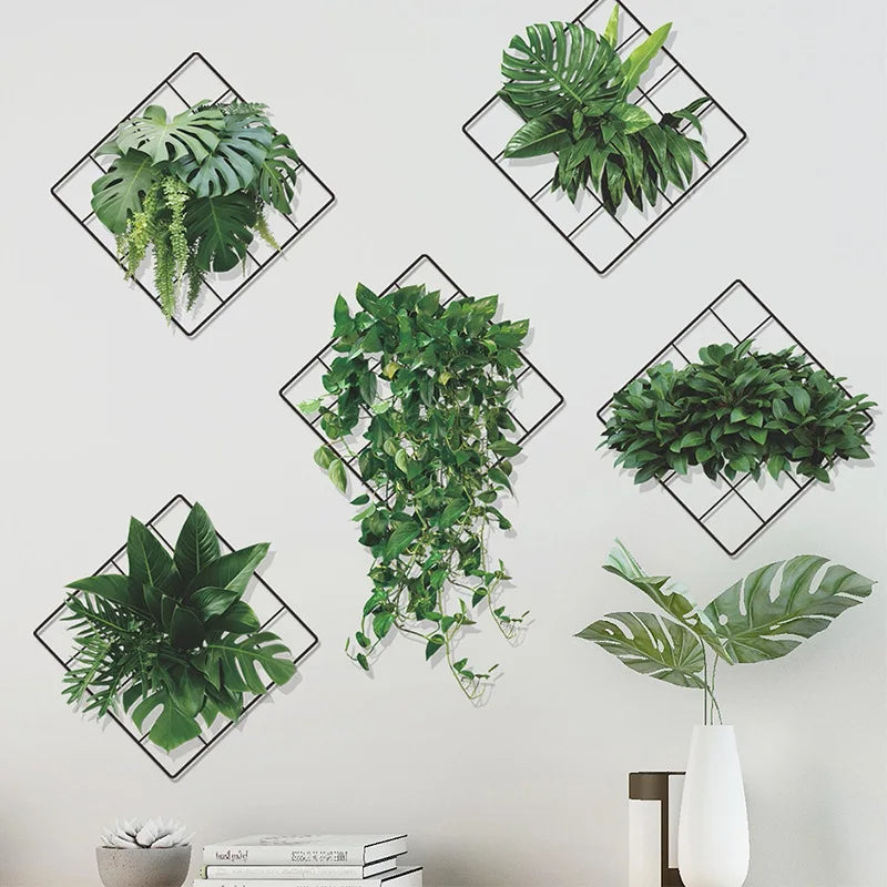 Zayyanun® 3D Artificial Plant Wall Art,  Water Proof Stickers Removable DIY Green Leaf Flower
