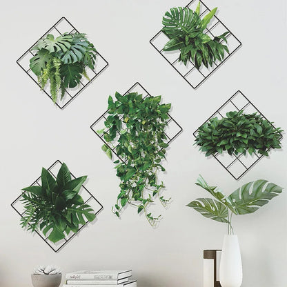 Zayyanun® 3D Artificial Plant Wall Art,  Water Proof Stickers Removable DIY Green Leaf Flower