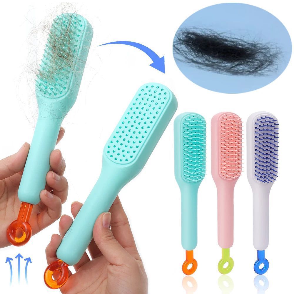 Zayyanun ® Self Cleaning Hair Brush, One Click Cleaning, Telescopic Hair Comb, Anti Static Hair Brush, Magic Cleaning Brush, Self cleaning Brush