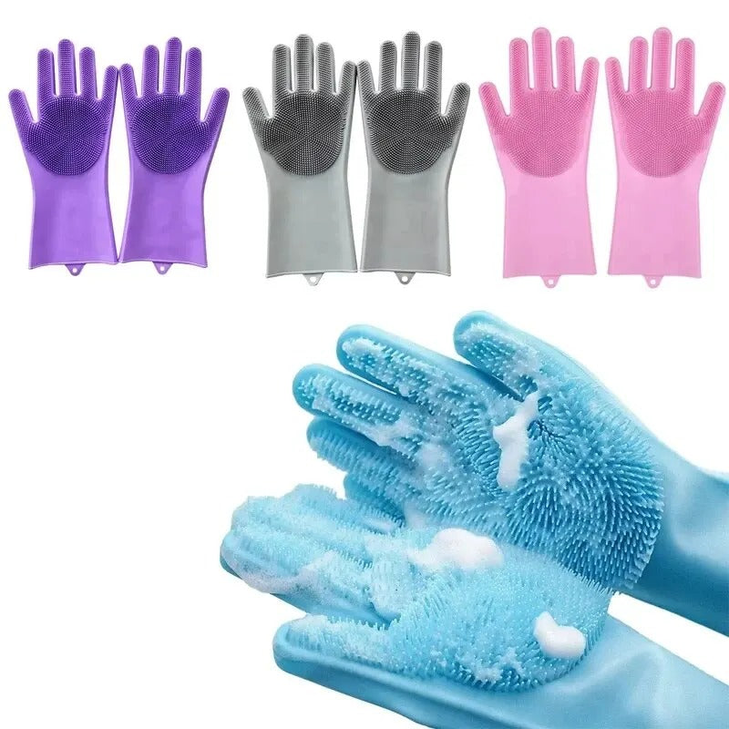 Zayyanun® Magic Silicone Rubber Dishwashing Gloves for Household, Scrubber Kitchen Clean Tool Scrub , Gloves, Gloves for kitchen , microwave gloves