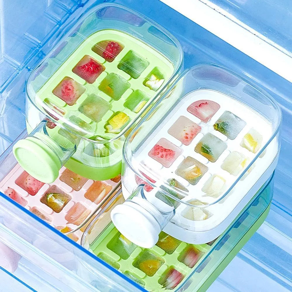 Zayyanun ®2 in 1   Ice Cube Tray with Lid &  Touch-Free Ice Cube Bottle with Straw