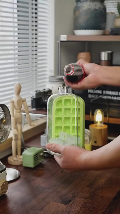 Zayyanun ®2 in 1   Ice Cube Tray with Lid &  Touch-Free Ice Cube Bottle with Straw